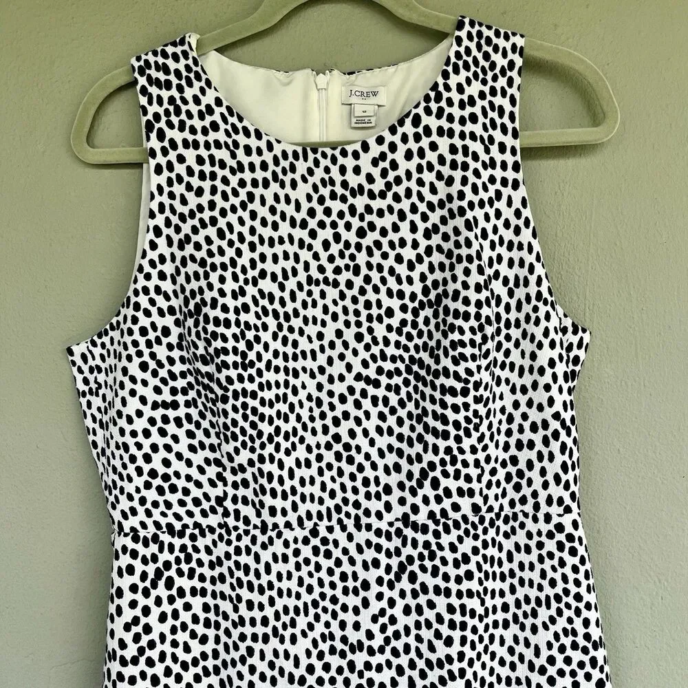 J.Crew Sheath Dress Womens 12 Navy White Polka Dot Sleeveless Career Cocktail